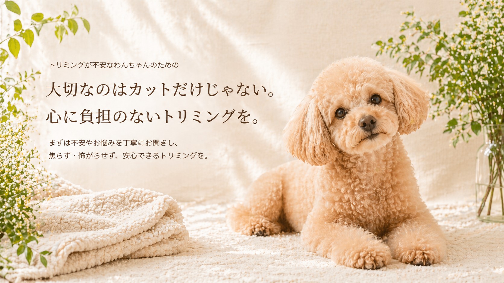 厚木のトリミングサロン「ペルロの家」で安心してくつろぐトイプードル